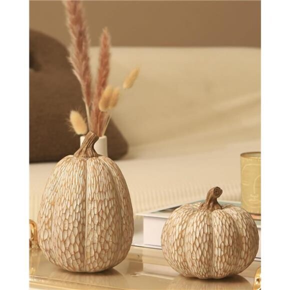 2 Pcs Thanksgiving Resin Pumpkin Decor Brown and White Pumpkin Fall Autumn Decor - Picture 1 of 6